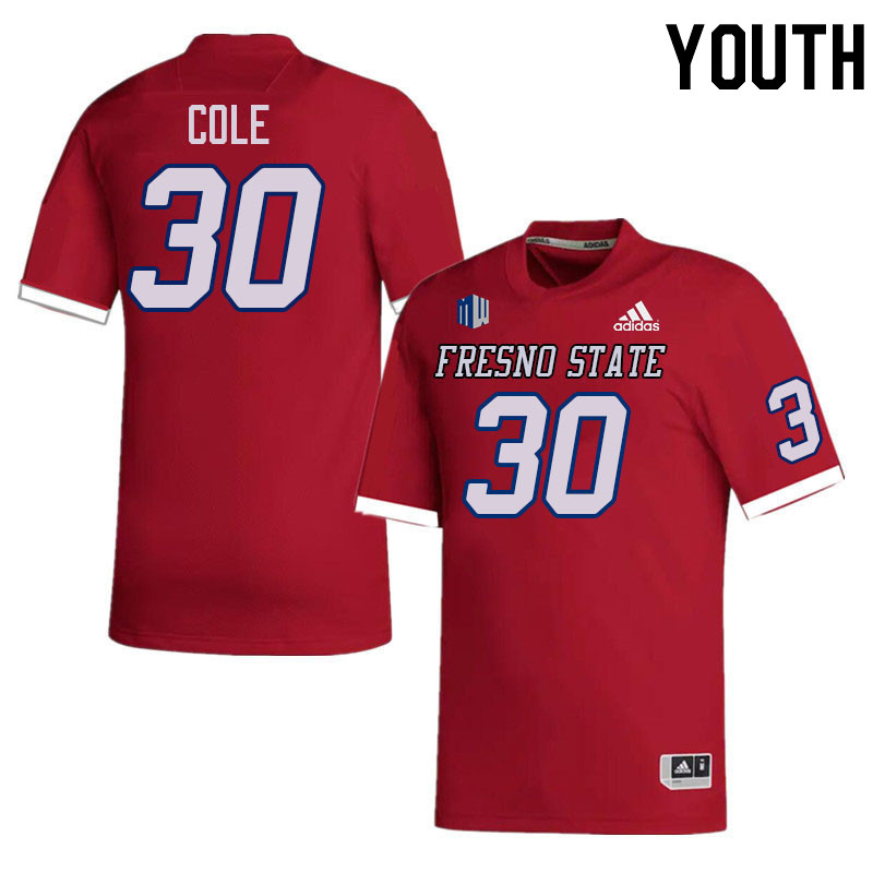 Youth #30 Camrin Cole Fresno State Bulldogs College Football Jerseys Stitched-Red